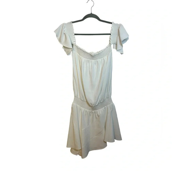 Amanda Uprichard White Smocked Off Shoulder Drop Waist Mini Dress - Picture 1 of 4